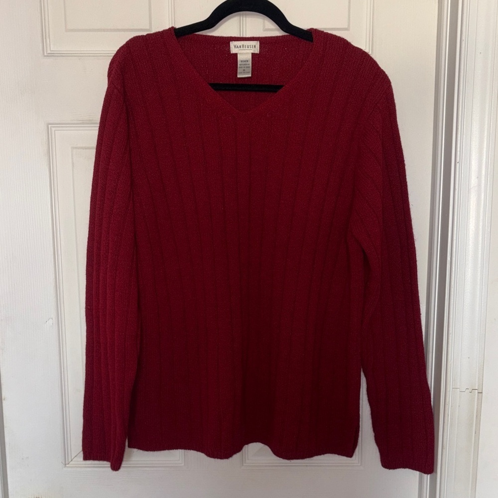 Van Heusen Ribbed V-Neck Sweater Red Size XL